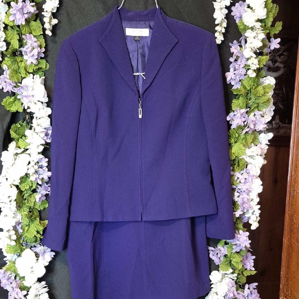 Tahari Indigo Zip-Front Blazer And Skirt Set (2 Pc)